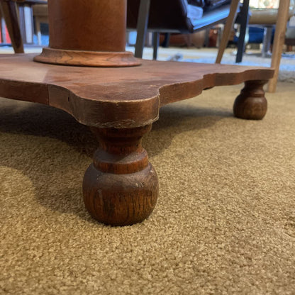 Round Warm Tone Wood Side Table w Wavy Base (AS IS)