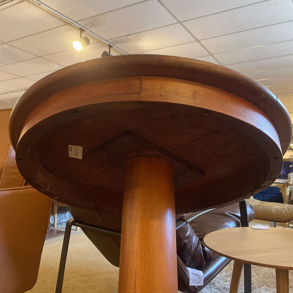 Round Warm Tone Wood Side Table w Wavy Base (AS IS)