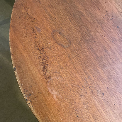 Round Warm Tone Wood Side Table w Wavy Base (AS IS)