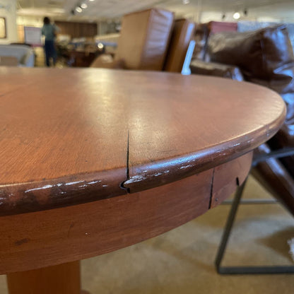 Round Warm Tone Wood Side Table w Wavy Base (AS IS)