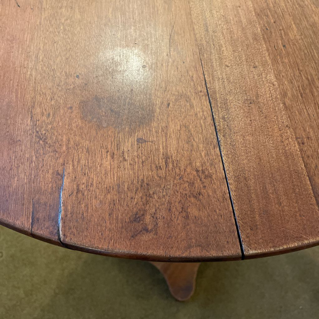 Round Warm Tone Wood Side Table w Wavy Base (AS IS)