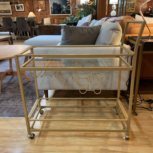 Gold Finish & Glass Bar Cart