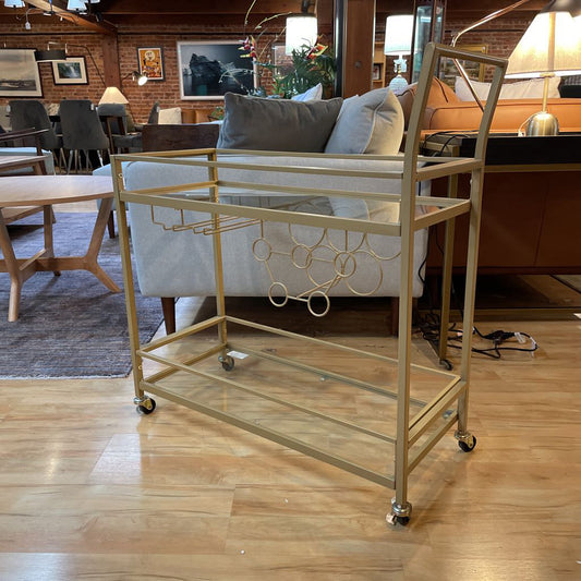 Gold Finish & Glass Bar Cart