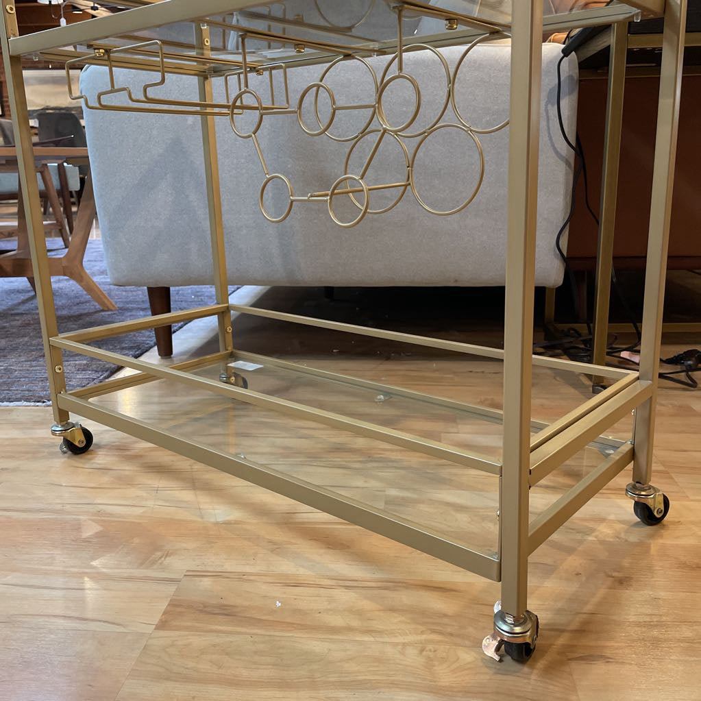 Gold Finish & Glass Bar Cart