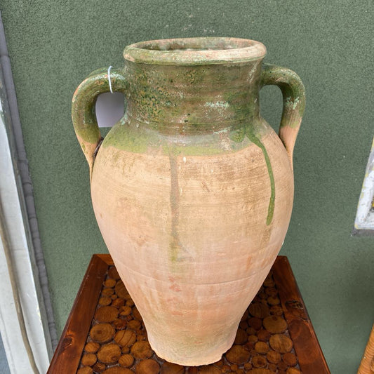 Terracotta Vase w/Green Glaze Handles SMALLS