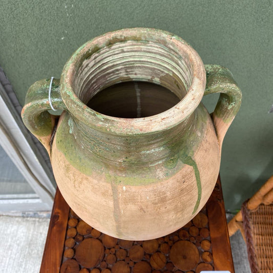 Terracotta Vase w/Green Glaze Handles SMALLS