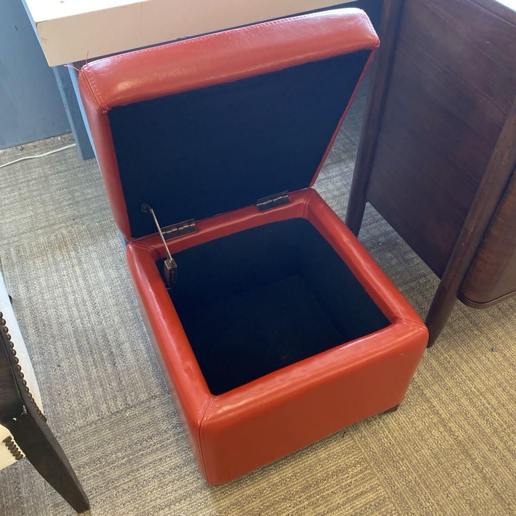 Rust Leatherette Storage Cube Ottoman