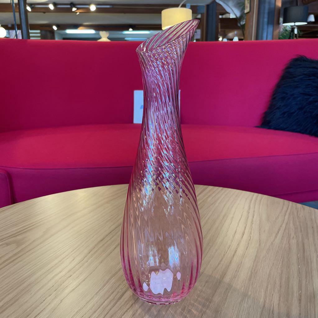 Pink Glass Swirl Pitcher Vase