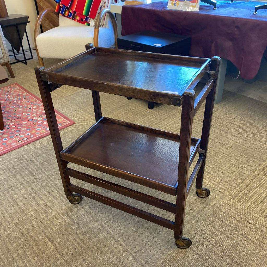 Vintage Folding Dark Wood Bar Cart