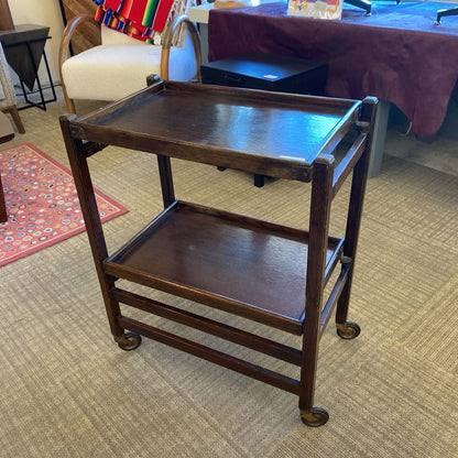 Vintage Folding Dark Wood Bar Cart