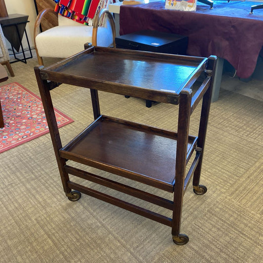 Vintage Folding Dark Wood Bar Cart