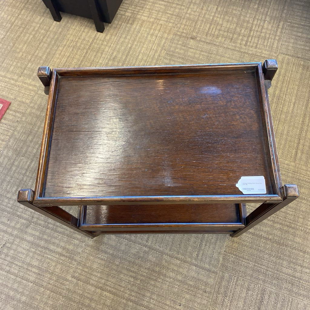Vintage Folding Dark Wood Bar Cart