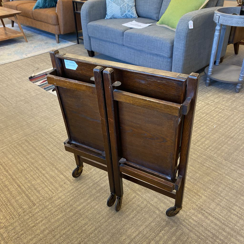 Vintage Folding Dark Wood Bar Cart