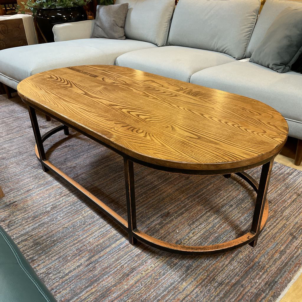 Oval Wood & Metal Industrial Coffee Table