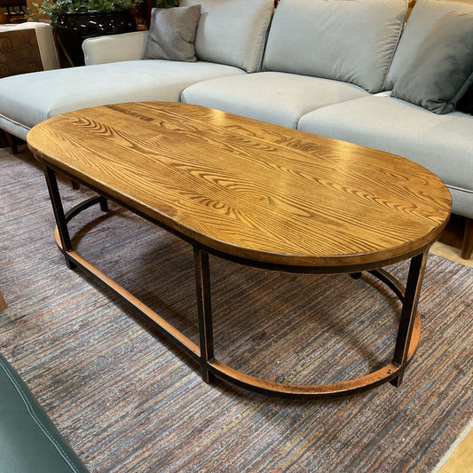 Oval Wood & Metal Industrial Coffee Table