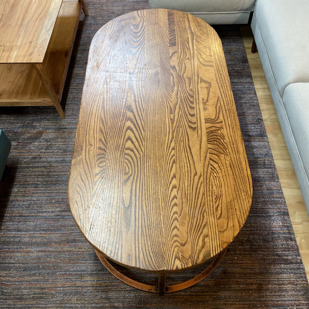 Oval Wood & Metal Industrial Coffee Table