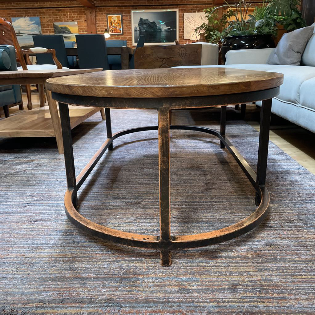 Oval Wood & Metal Industrial Coffee Table