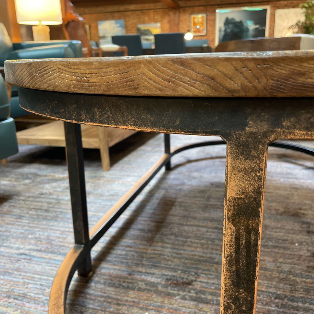 Oval Wood & Metal Industrial Coffee Table