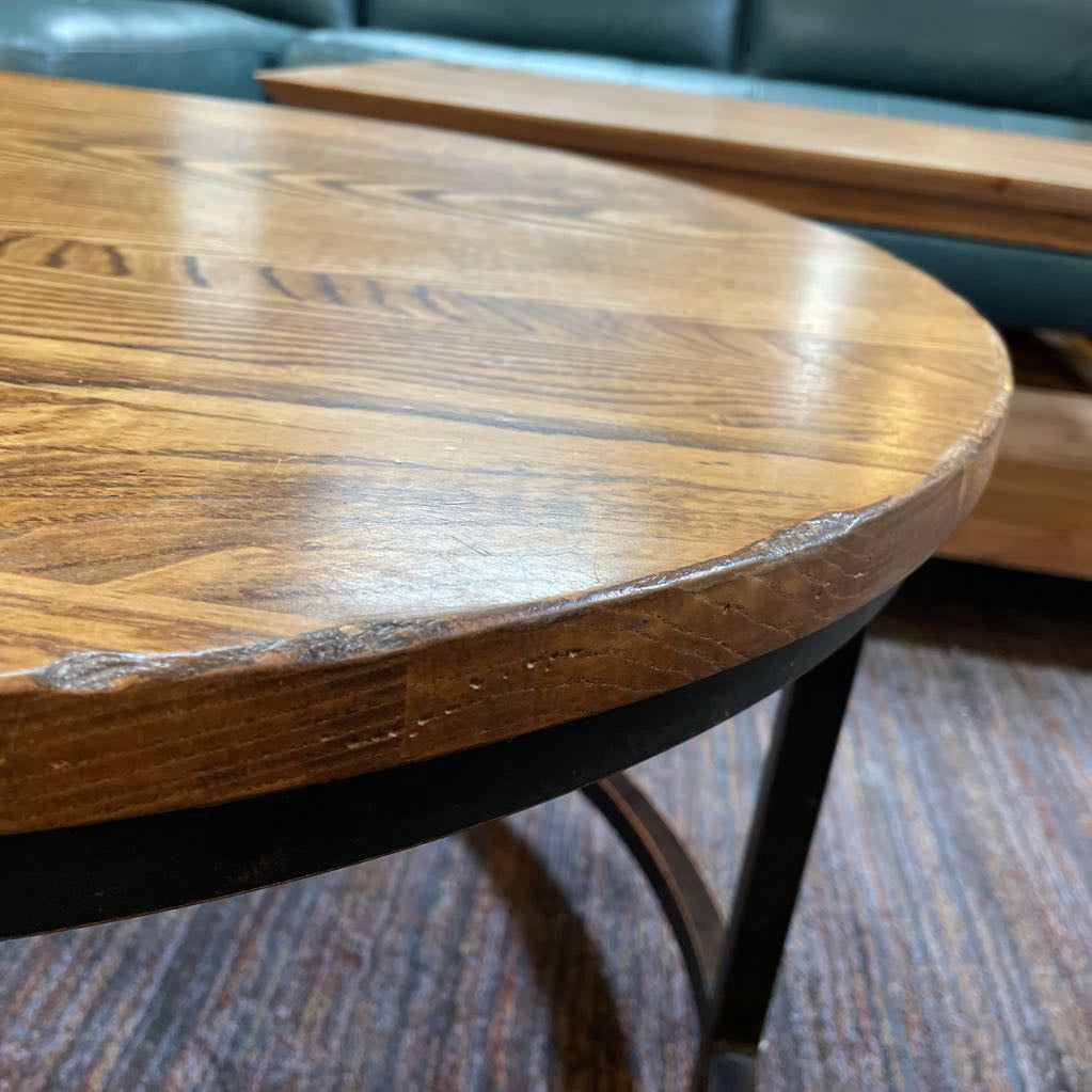 Oval Wood & Metal Industrial Coffee Table
