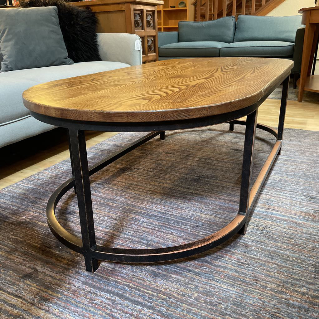 Oval Wood & Metal Industrial Coffee Table