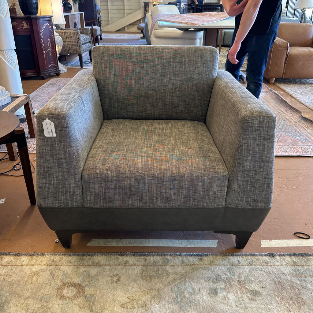 Modern Grey Leather And Fabric Chair