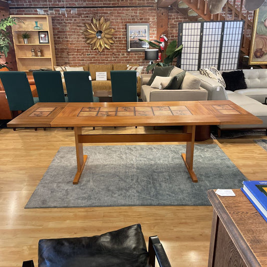 Danish Expanding Dining Table w Tile Wheat Top