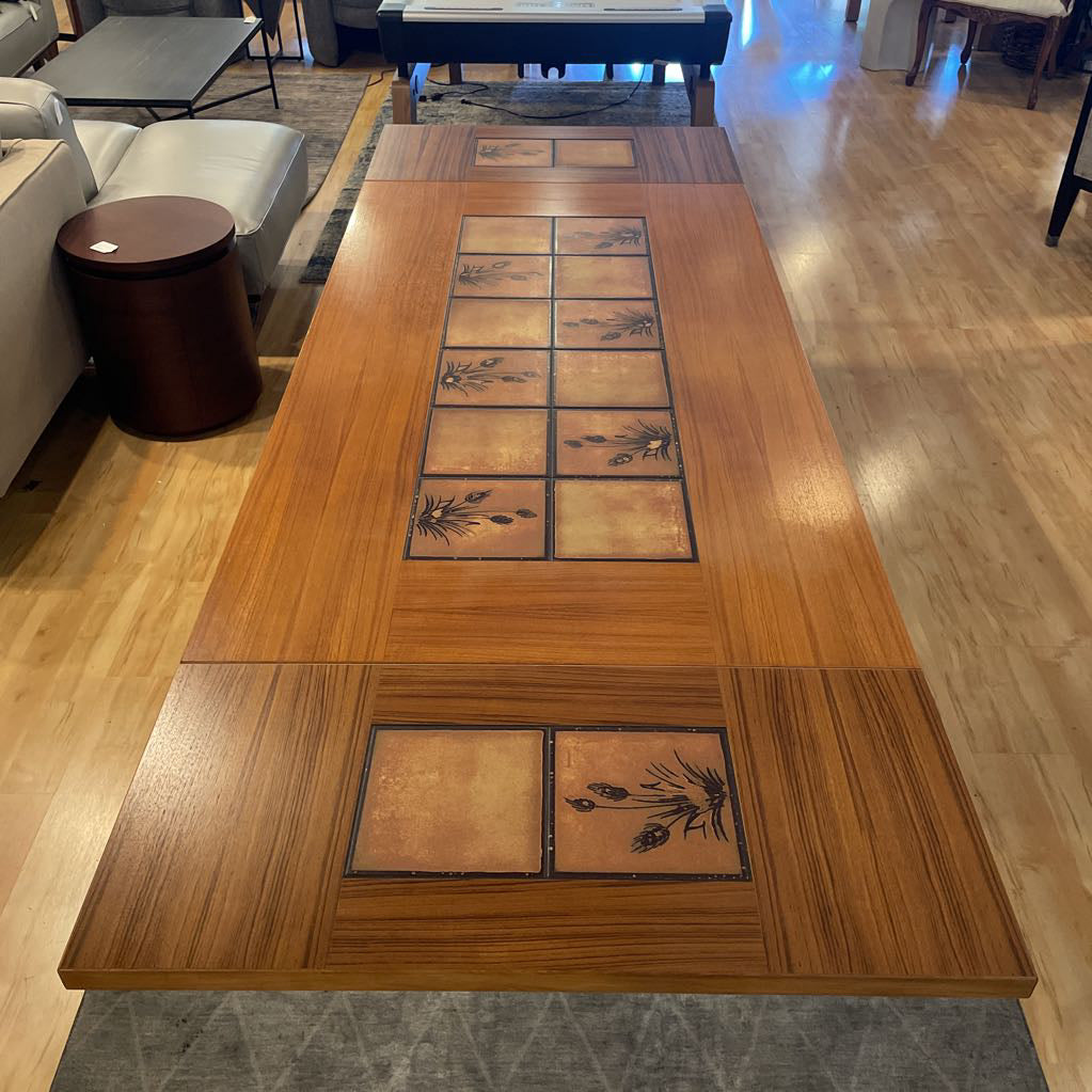 Danish Expanding Dining Table w Tile Wheat Top