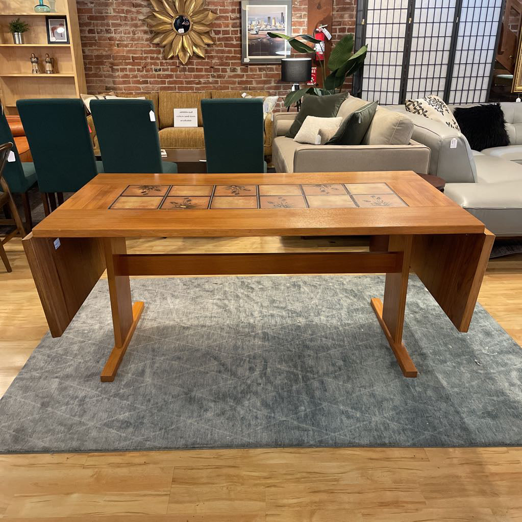 Danish Expanding Dining Table w Tile Wheat Top