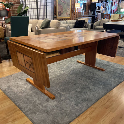 Danish Expanding Dining Table w Tile Wheat Top