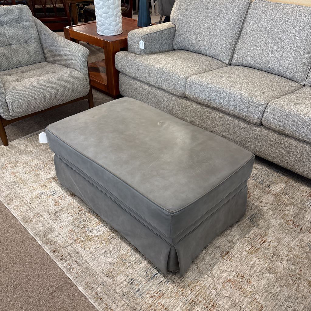 Grey Leather Ottoman