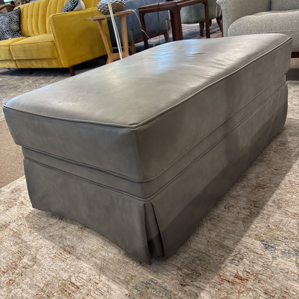 Grey Leather Ottoman