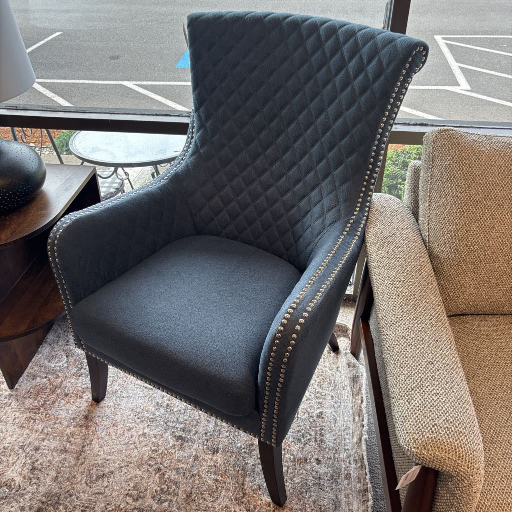 Blue Upholstered Silver Nailhead Accent Chair