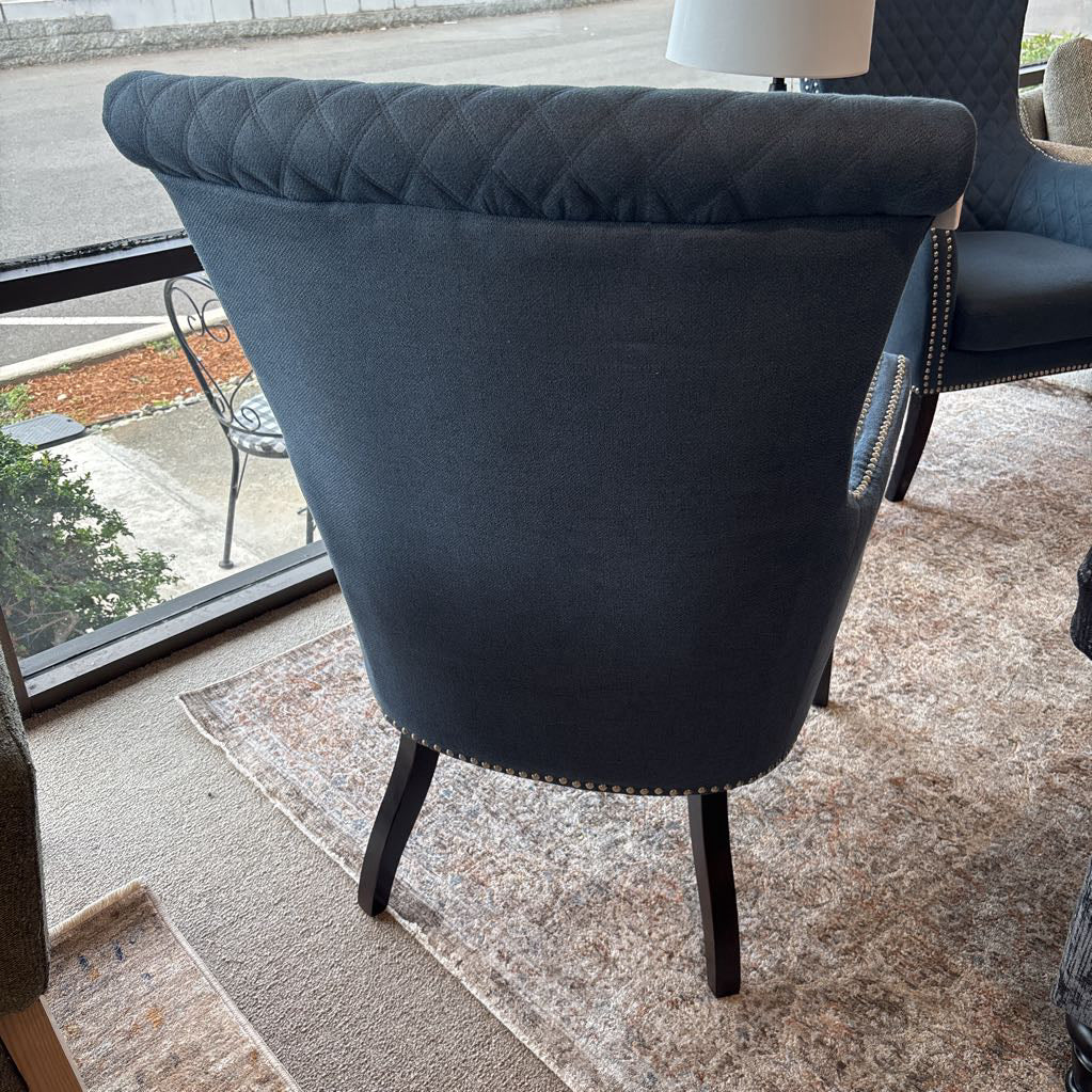 Blue Upholstered Silver Nailhead Accent Chair