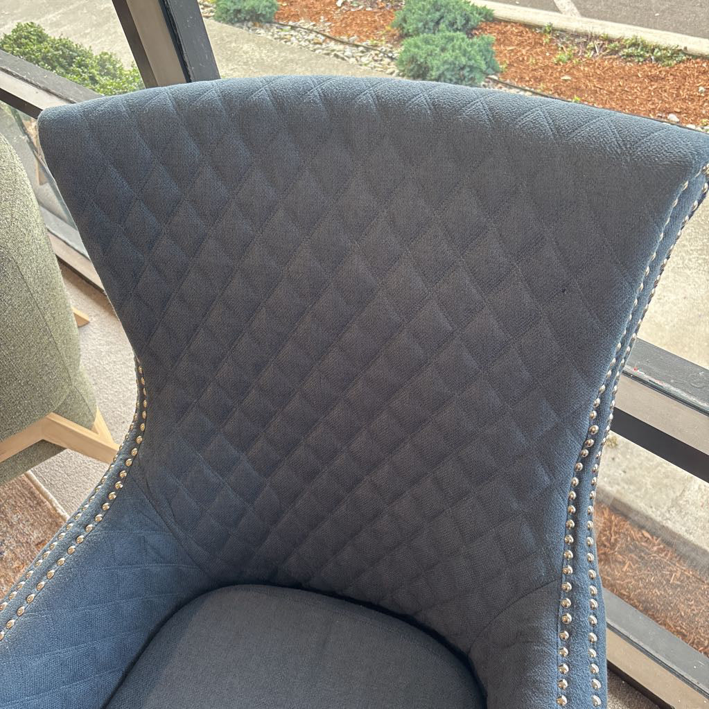 Blue Upholstered Silver Nailhead Accent Chair