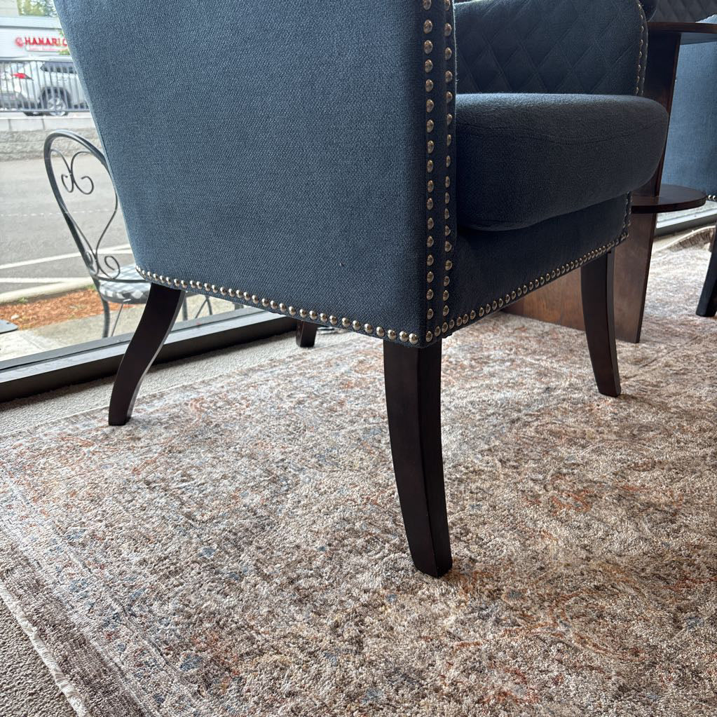 Blue Upholstered Silver Nailhead Accent Chair