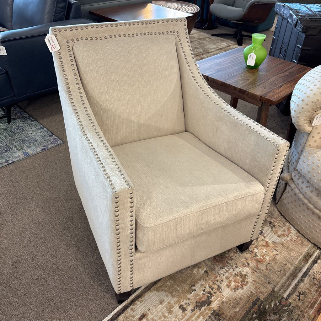White Upholstered Silver Nailhead Accent Chair U ACCENT CHAIRS