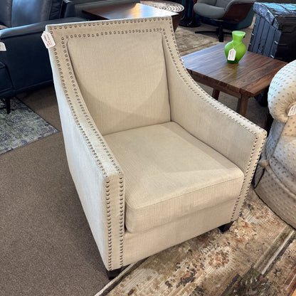 White Upholstered Silver Nailhead Accent Chair U ACCENT CHAIRS