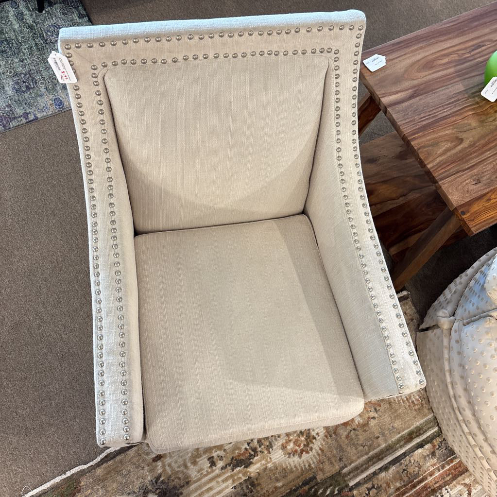 White Upholstered Silver Nailhead Accent Chair