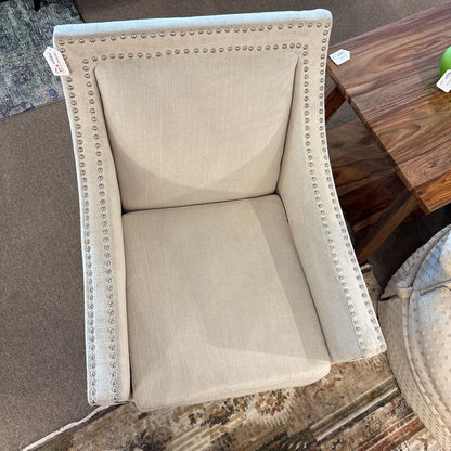 White Upholstered Silver Nailhead Accent Chair