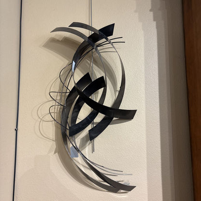Dark Metal Free-Form Waves & Spirals Sculpture AS IS