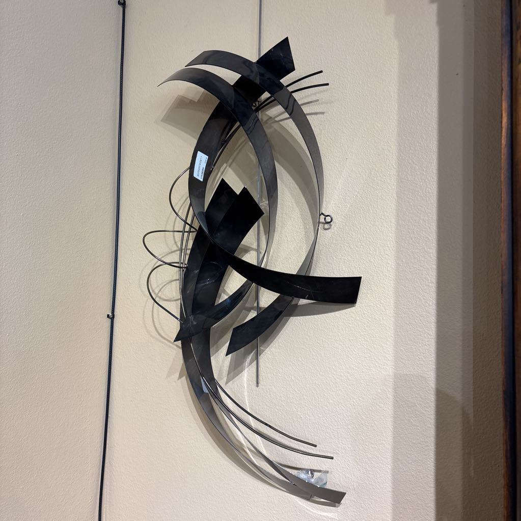 Dark Metal Free-Form Waves & Spirals Sculpture AS IS