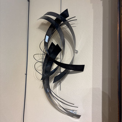 Dark Metal Free-Form Waves & Spirals Sculpture AS IS