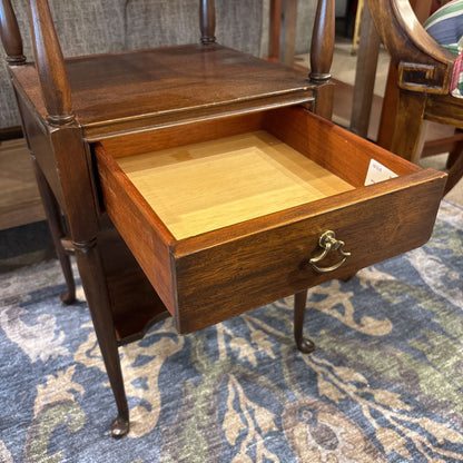 Dark Brown Regency 3 Tier Side Table w/ Drawer