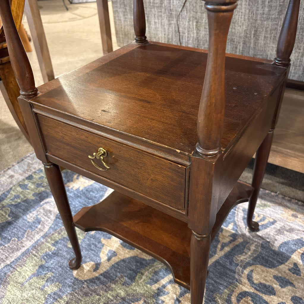 Dark Brown Regency 3 Tier Side Table w/ Drawer