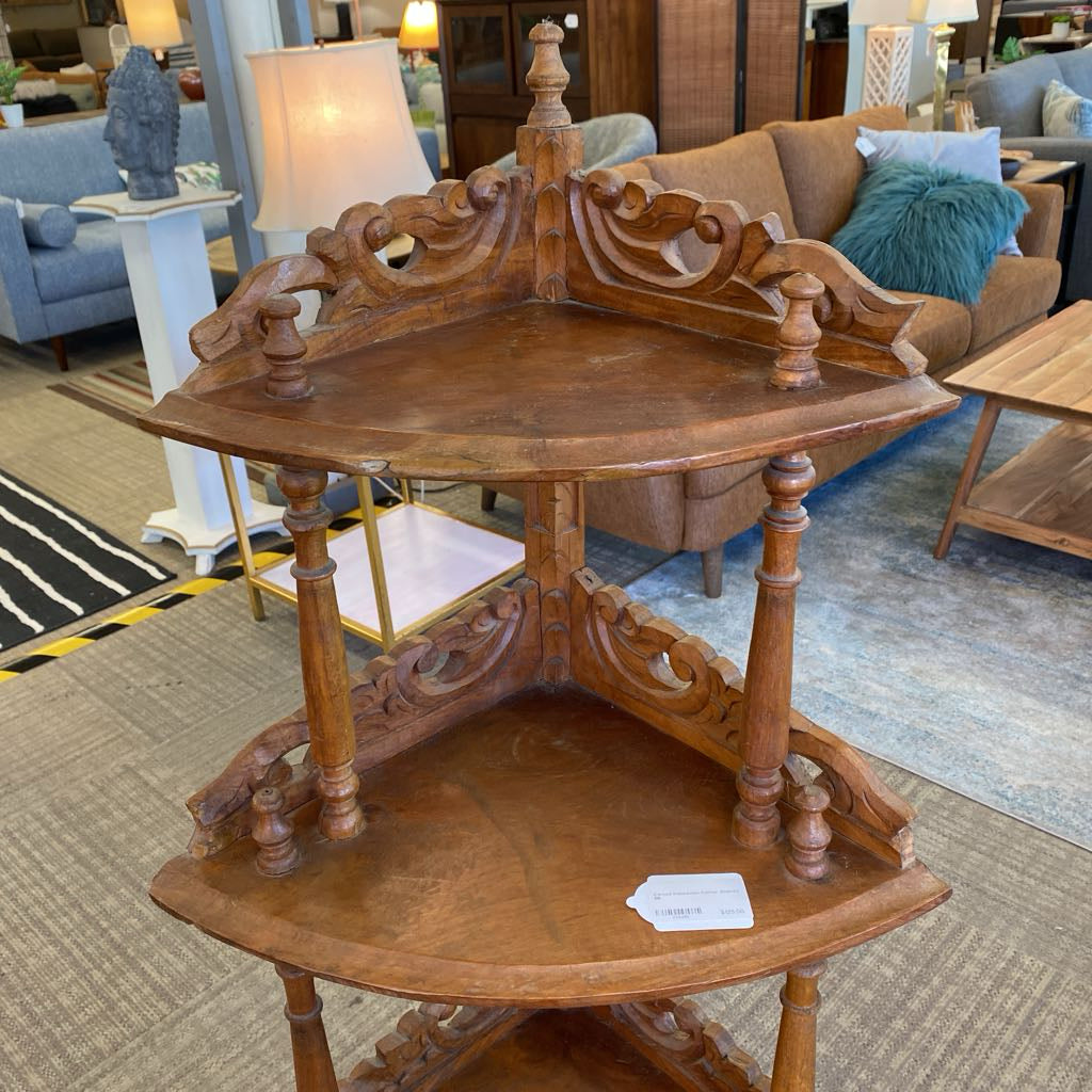 Carved Indonesian Corner Shelves