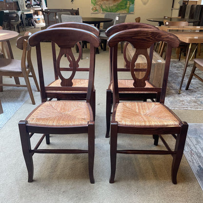 Dark Stained Solid Wood Wicker Seat Lantern Back Chair Set of 4