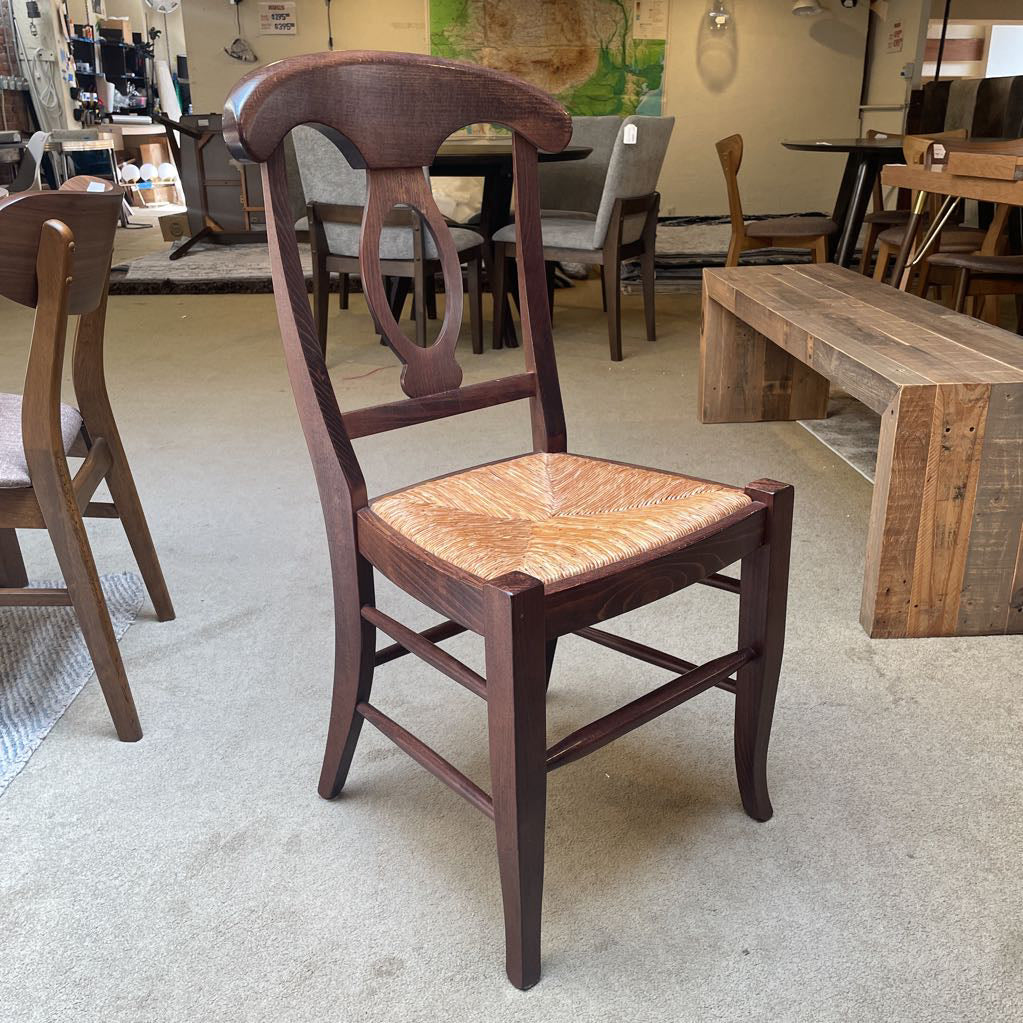 Dark Stained Solid Wood Wicker Seat Lantern Back Chair Set of 4