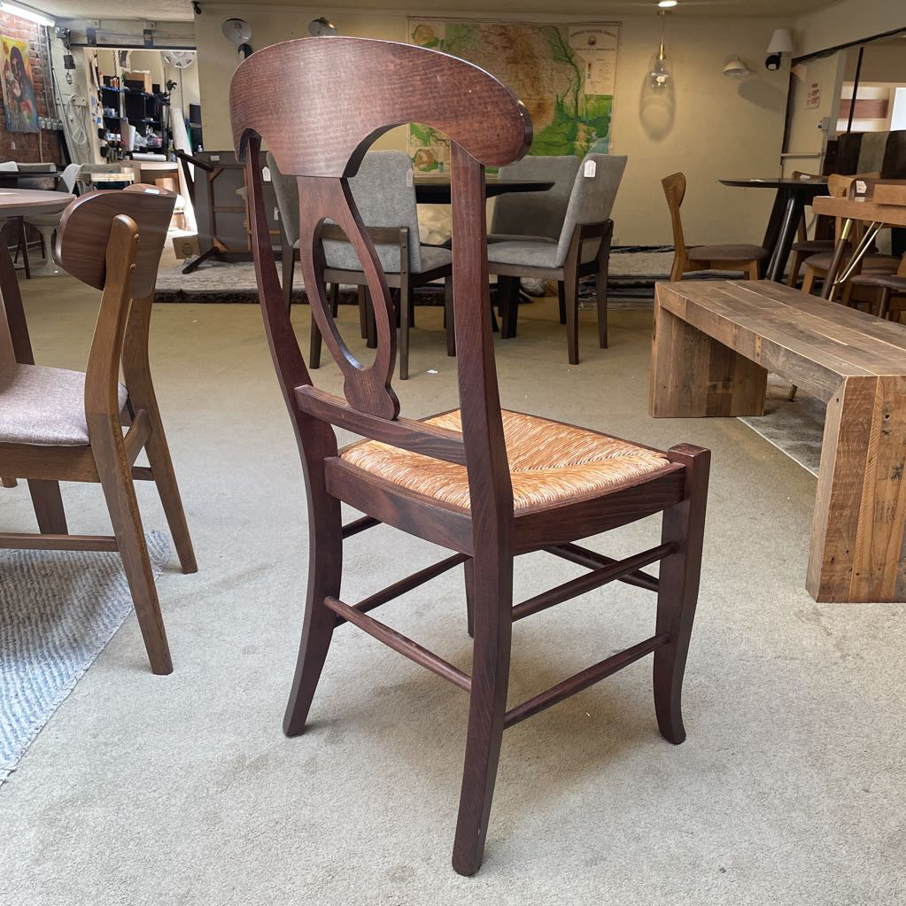 Dark Stained Solid Wood Wicker Seat Lantern Back Chair Set of 4