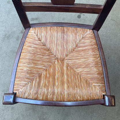 Dark Stained Solid Wood Wicker Seat Lantern Back Chair Set of 4