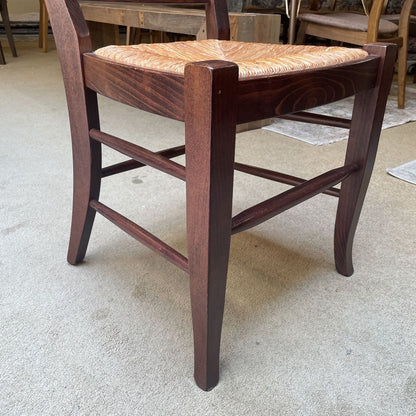 Dark Stained Solid Wood Wicker Seat Lantern Back Chair Set of 4